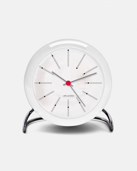 Arne Jacobsen Bankers Clock hvidt bordur design 1971