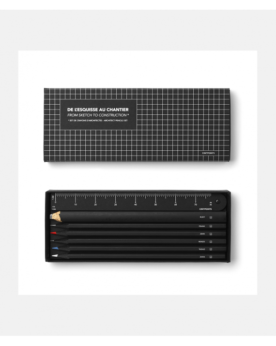 Architects Pencils Box  - 6 pencils + cardboard scale ruler