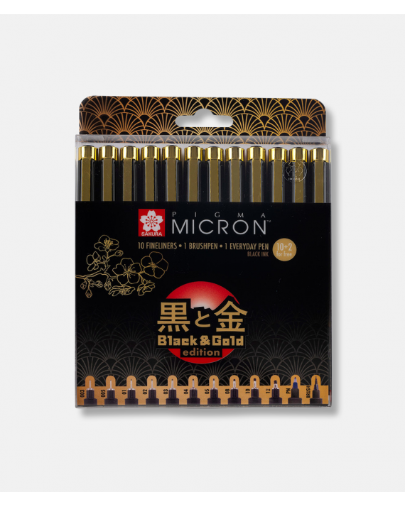 Sakura Micron Black and Gold edition - Set 10 + 2 free