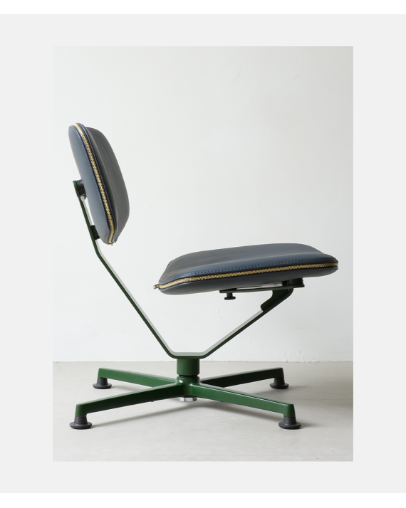 Raawii ARBA Lounge Chair - Dark Green Base / Dark Blue Leather