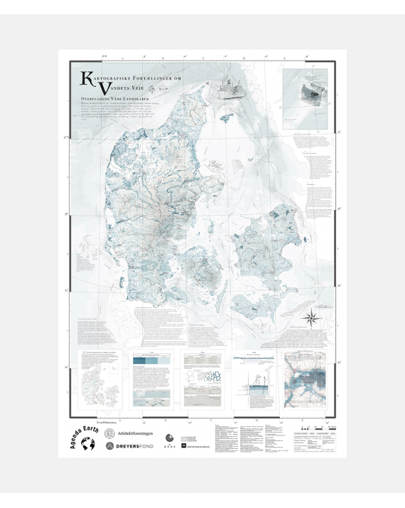 Det blå Danmarkskort - Overfladens våde landskaber - A0 poster