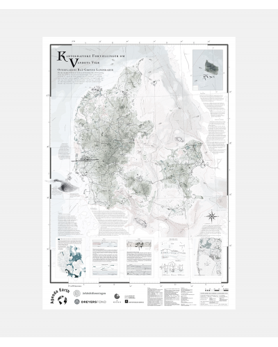 Det blå Danmarkskort - Overfladens blå-grønne landskaber - A0 poster